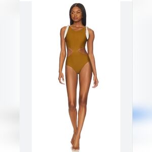 NWT House of Harlow 1960 Iggy One Piece swimsuit in Mustard & Cream Size XS